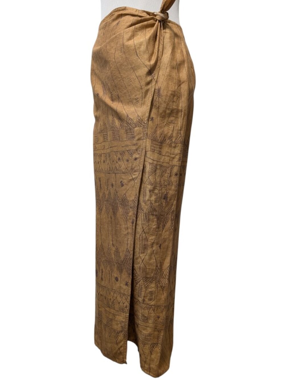 Lauren Ralph Lauren Vintage Womens Size 6 Tan Linen Aztec Tribal Wrap Tie Skirt - Picture 3 of 12